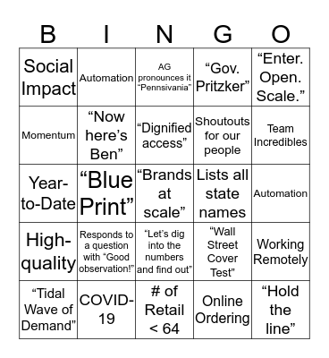 Green Thumb Earnings Call Bingo Card