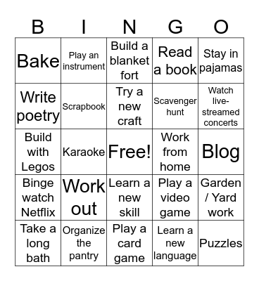 Quarantine Bingo Card