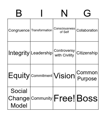 Presidential Leadership Fellows Bingo Card