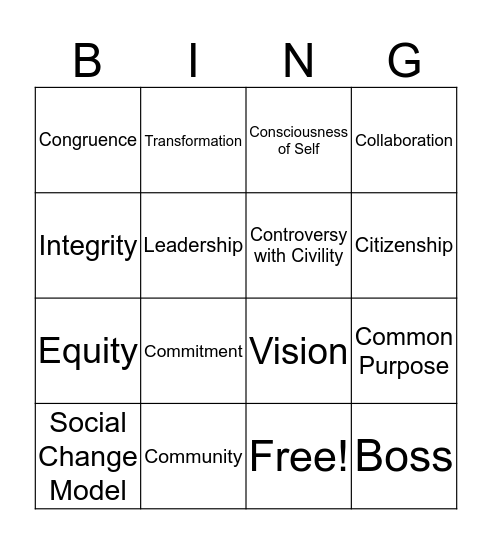 Presidential Leadership Fellows Bingo Card