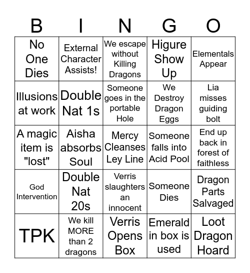 DnD Bingo! Bingo Card