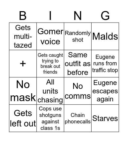 Eugene Bingo Card