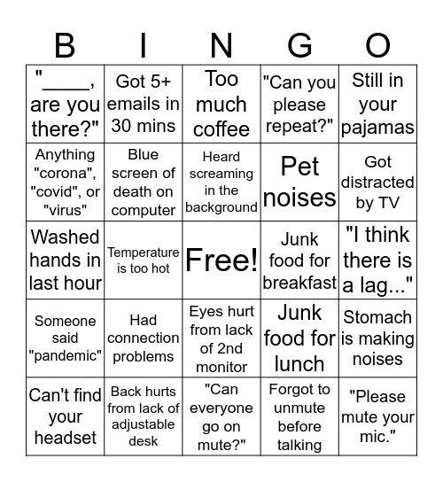 HPE WFH BINGO Card