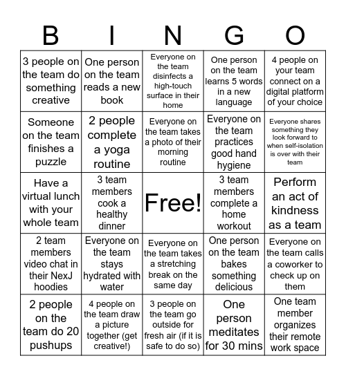 NexJ Bingo! Bingo Card