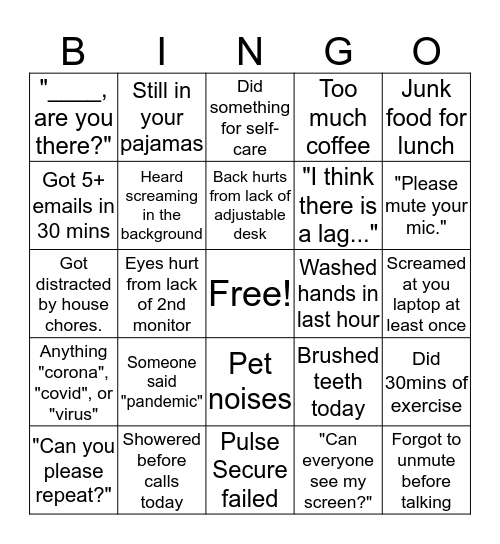 HPE WFH BINGO Card