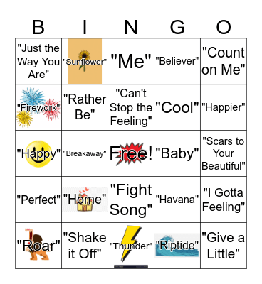 Pop Song Bingo! Bingo Card