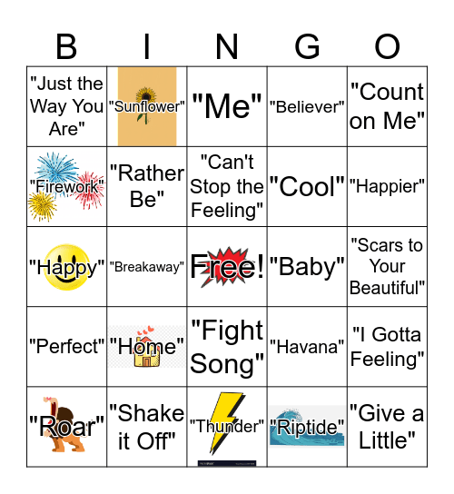 Pop Song Bingo! Bingo Card