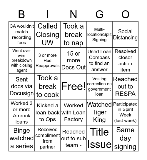 QLMS Closing WFH Bingo Card