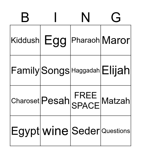 PASSOVER BINGO Card