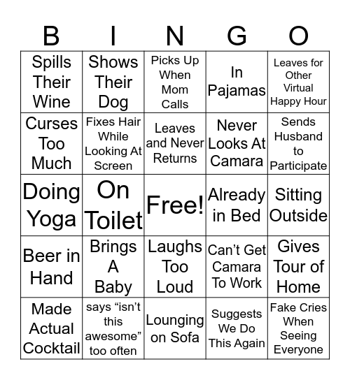 Virtual Happy Hour Bingo Card