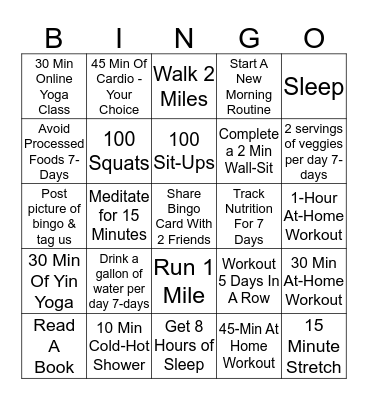 30 Day Black-Out Bingo Challenge Bingo Card