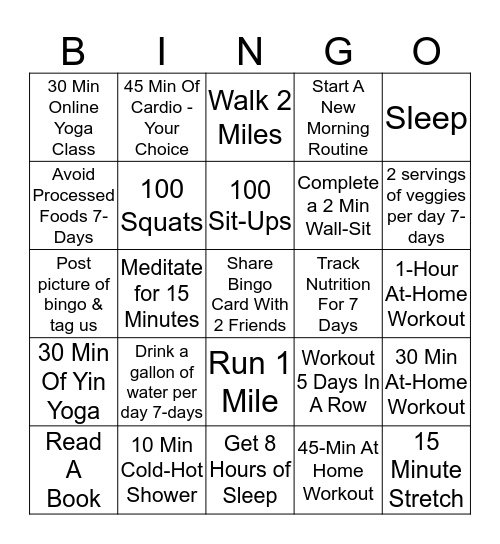 30 Day Black-Out Bingo Challenge Bingo Card