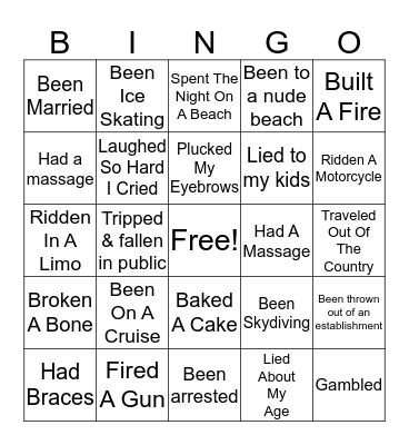 Never Have I Ever Bingo Card
