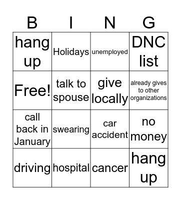 Call Center Bingo Card