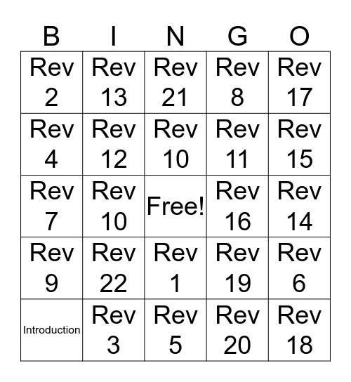 Revelation Bingo Card