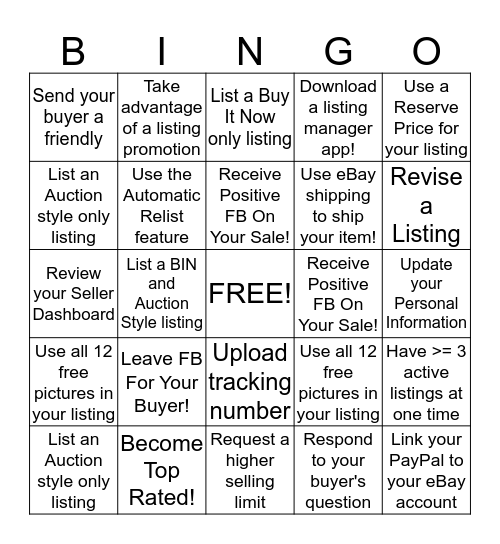 eBay "Be the Customer" Bingo!  Bingo Card