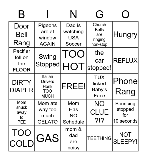 Why Is Our Little Man Awake? Bingo Card