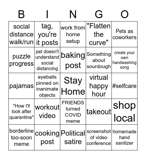 Covid-19 Instagram Bingo Card