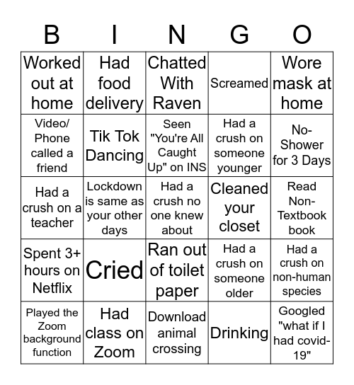 Quarantine Bingo Game Bingo Card