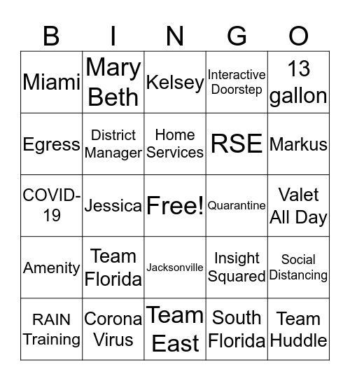 Valet Living Florida Bingo Card