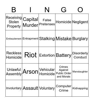 Constitutional & Criminal Law Bingo Card