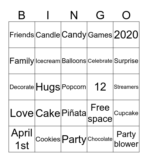 Rishabh’s 12th Birthday Bingo! Bingo Card