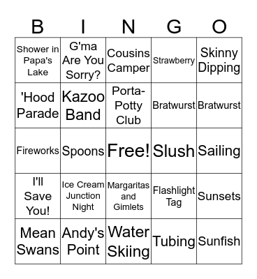 Fourth of July Family Bingo Card