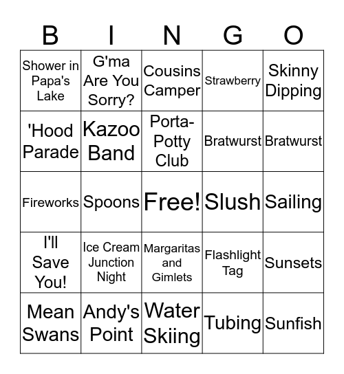 Fourth of July Family Bingo Card