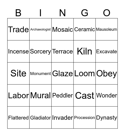 Vocabulary Words Bingo Card
