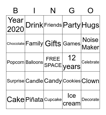 Rishabh’s 12th Birthday Bingo! Bingo Card