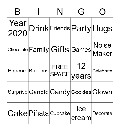 Rishabh’s 12th Birthday Bingo! Bingo Card