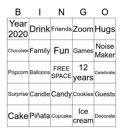 Rishabh’s 12th Birthday Bingo! Bingo Card