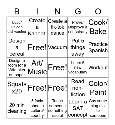 Sarah's Choice Board Bingo Card