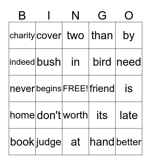 Proverbs Bingo Card
