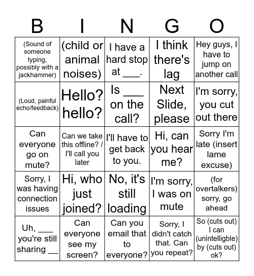 Conference Call Bingo Card