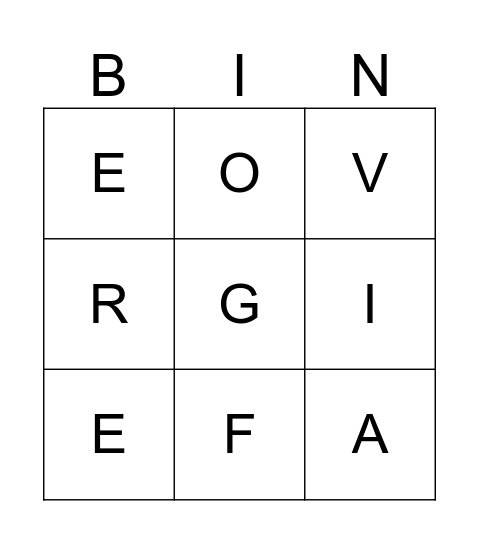 Letters Bingo Card