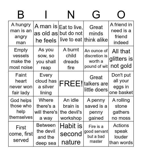 Proverbs - Diana Zvulunov Bingo Card