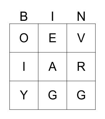 Letters Bingo Card