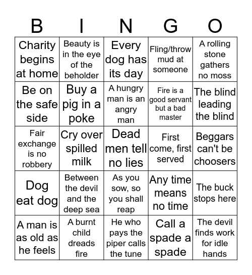 Proverbs Shani Garusi Bingo Card