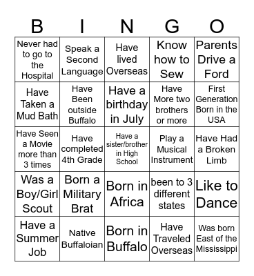 Human Bingo Card