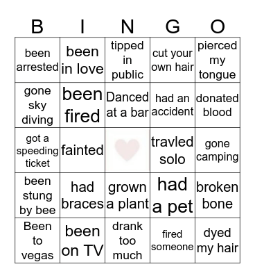 HAVE YOU EVER Bingo Card