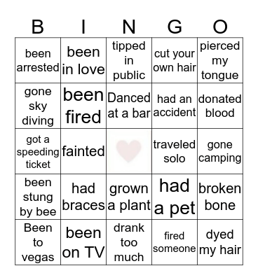 HAVE YOU EVER Bingo Card