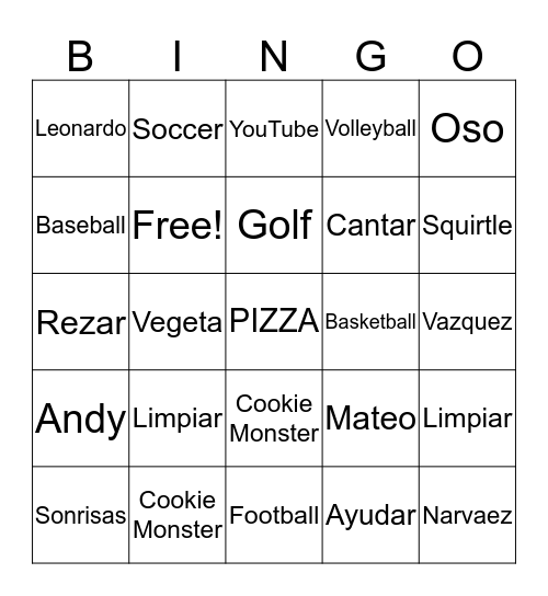 Bingo Familiar! Bingo Card