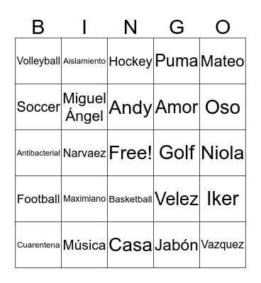 Hola Familia!  Bingo Card