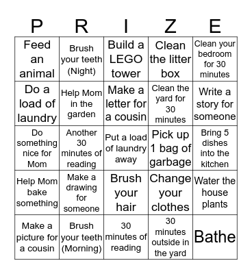 Chores! Bingo Card
