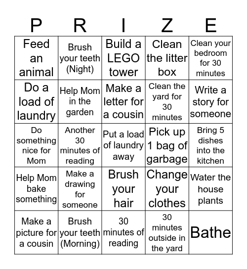 Chores! Bingo Card