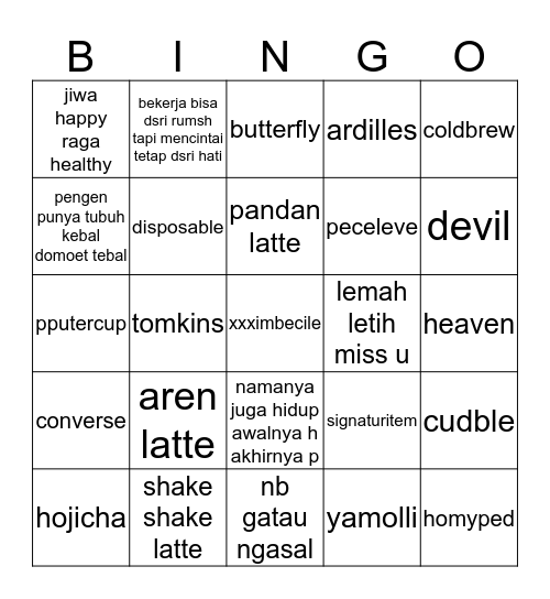 ruka Bingo Card