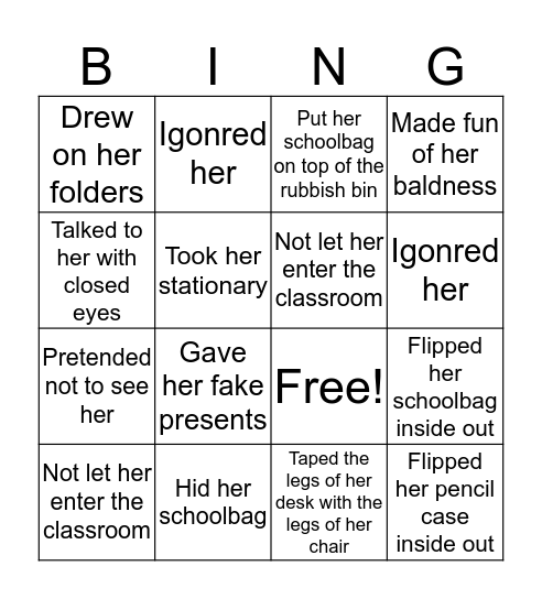 TWH's fruitful school life Bingo Card