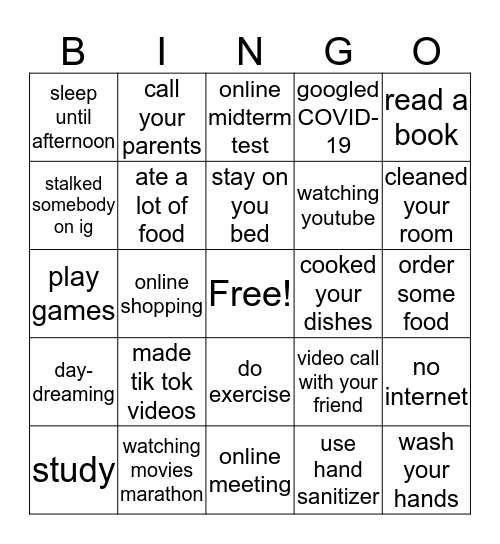 ACTIVITIES DURING QUARANTINE BY LEDSA Bingo Card