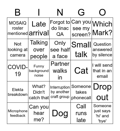 Physics ZOOM Bingo! Bingo Card